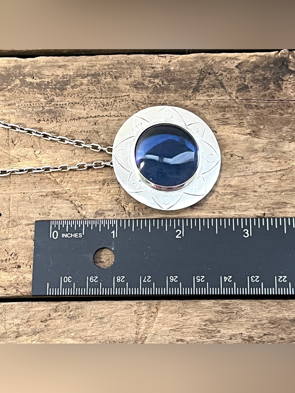 Vintage Mexican 925 Sterling Silver Blue Glass Pendant Signed ARR - Picture 9 of 10